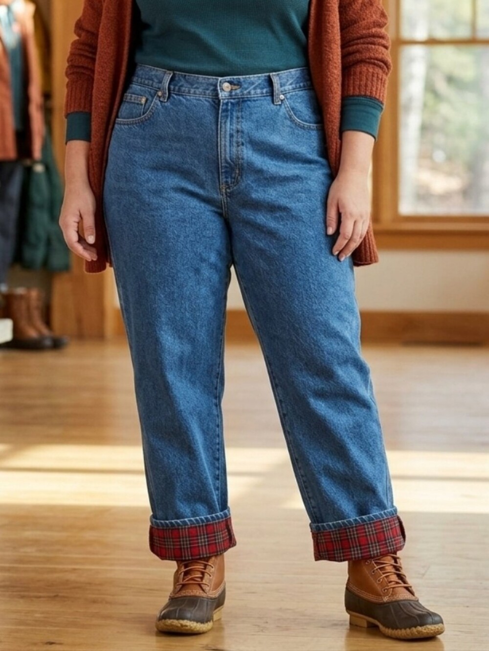 L.L. Bean Plaid Flannel Lined Utility Denim Jeans Plus Size 14P